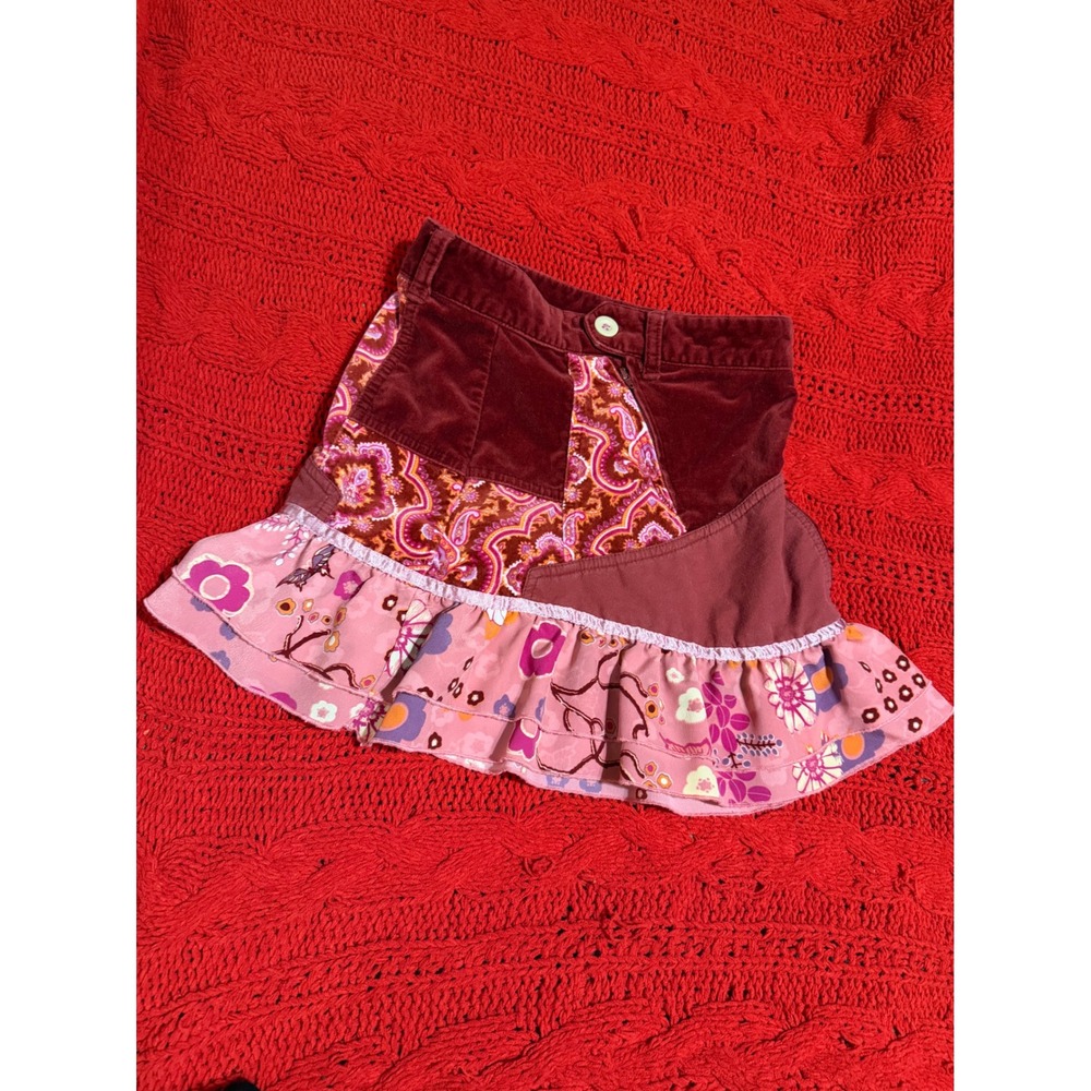 Mary-Kate N  Ashley Vintage Patchwork Ruffle Skirt Merlot Corduroy Floral Kids 8